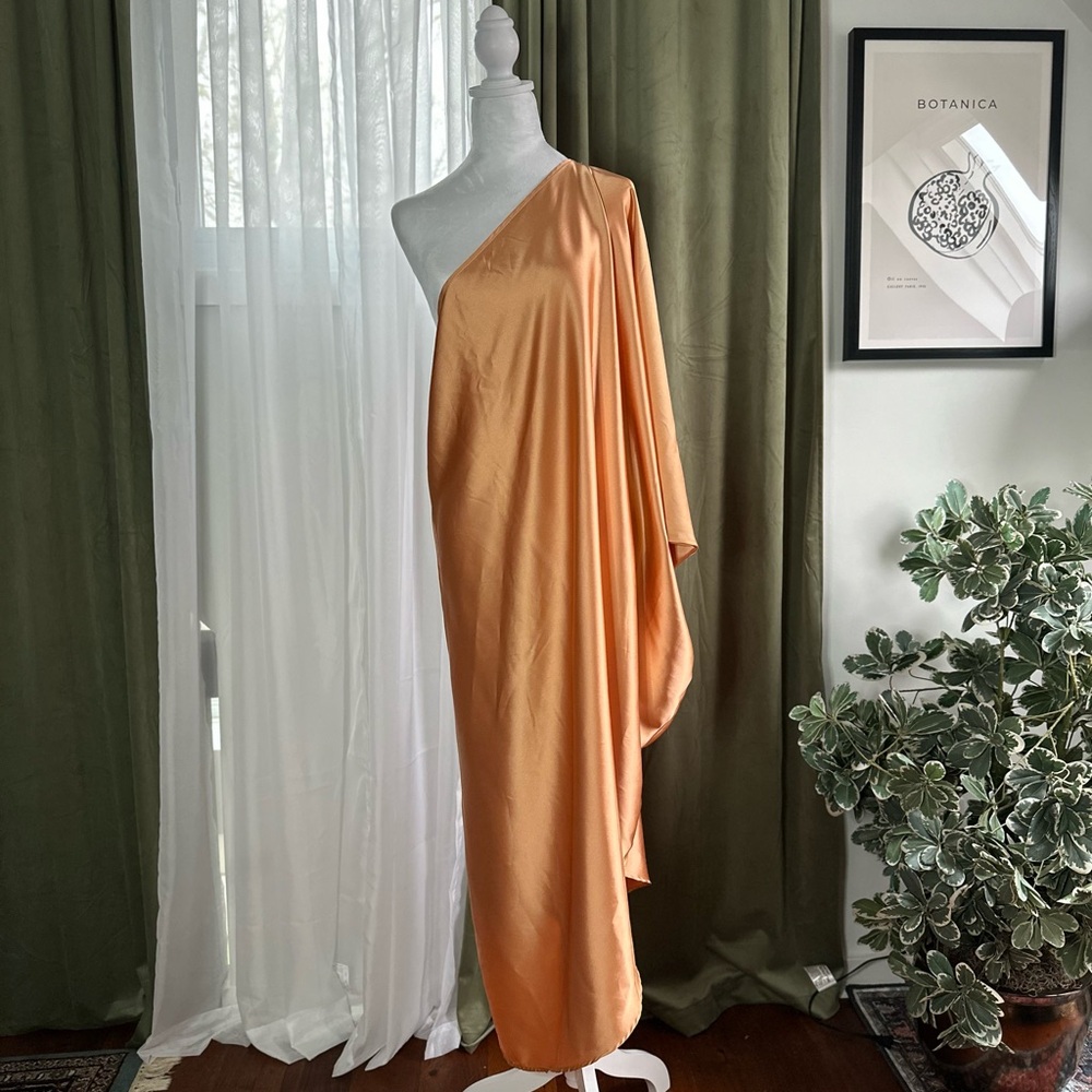 Renee C. Orange Satin One Shoulder Midi Dress